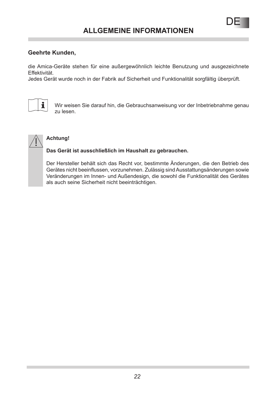 Allgemeine informationen | AMICA FC 204.3 - VKS 15304 W User Manual | Page 22 / 164