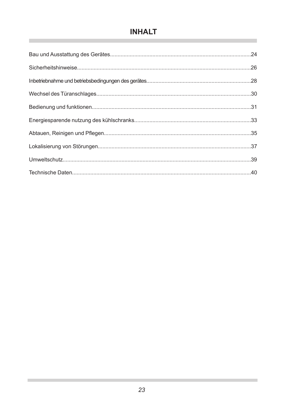 Inhalt | AMICA FC 204.3 - VKS 15304 W User Manual | Page 23 / 164