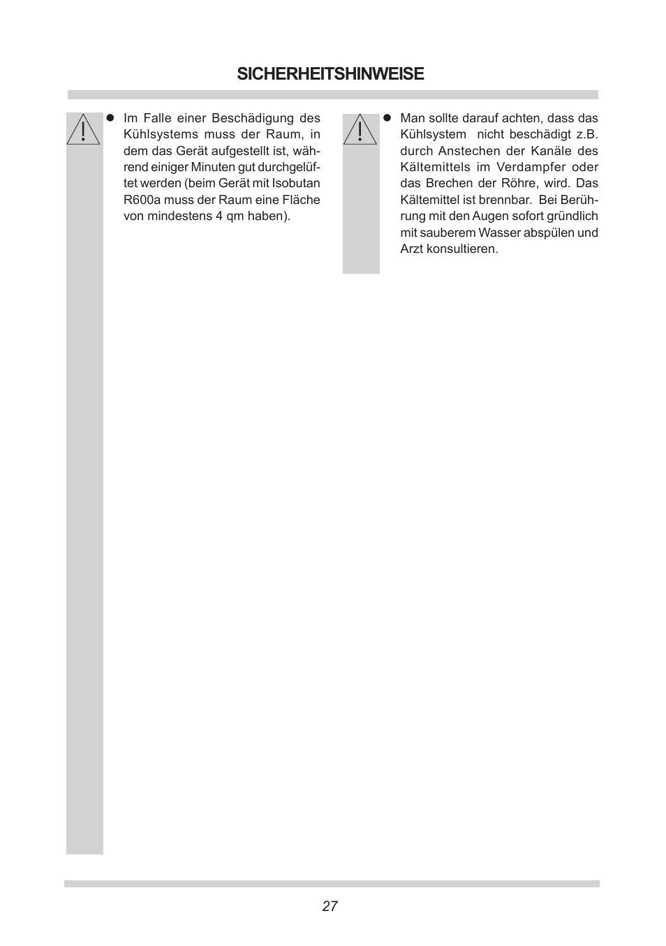 Sicherheitshinweise | AMICA FC 204.3 - VKS 15304 W User Manual | Page 27 / 164