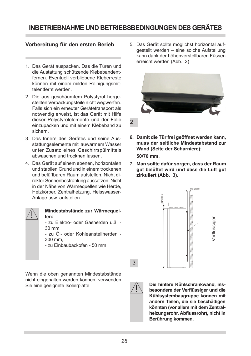 Inbetriebnahme und betriebsbedingungen des gerätes | AMICA FC 204.3 - VKS 15304 W User Manual | Page 28 / 164