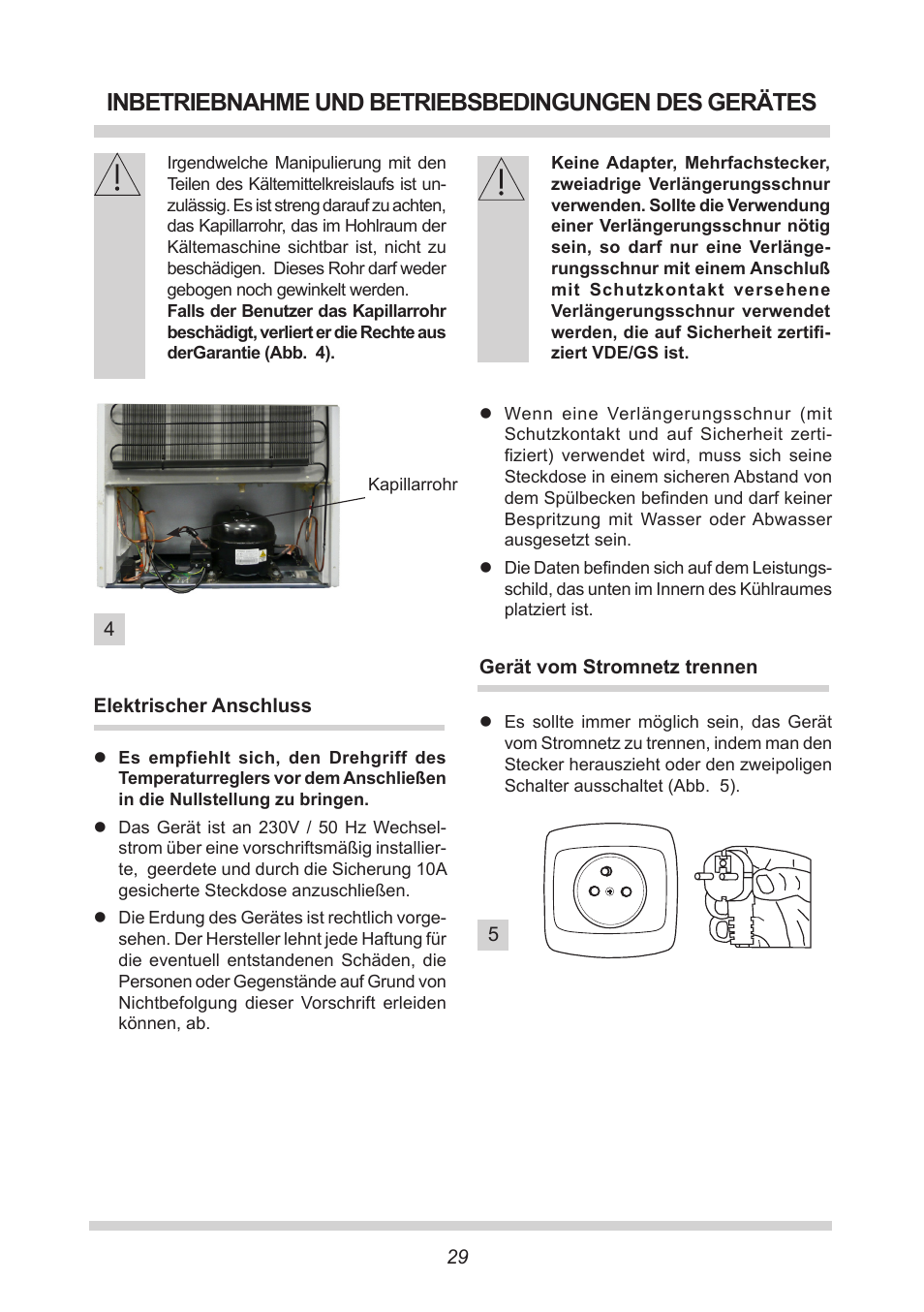 Inbetriebnahme und betriebsbedingungen des gerätes | AMICA FC 204.3 - VKS 15304 W User Manual | Page 29 / 164