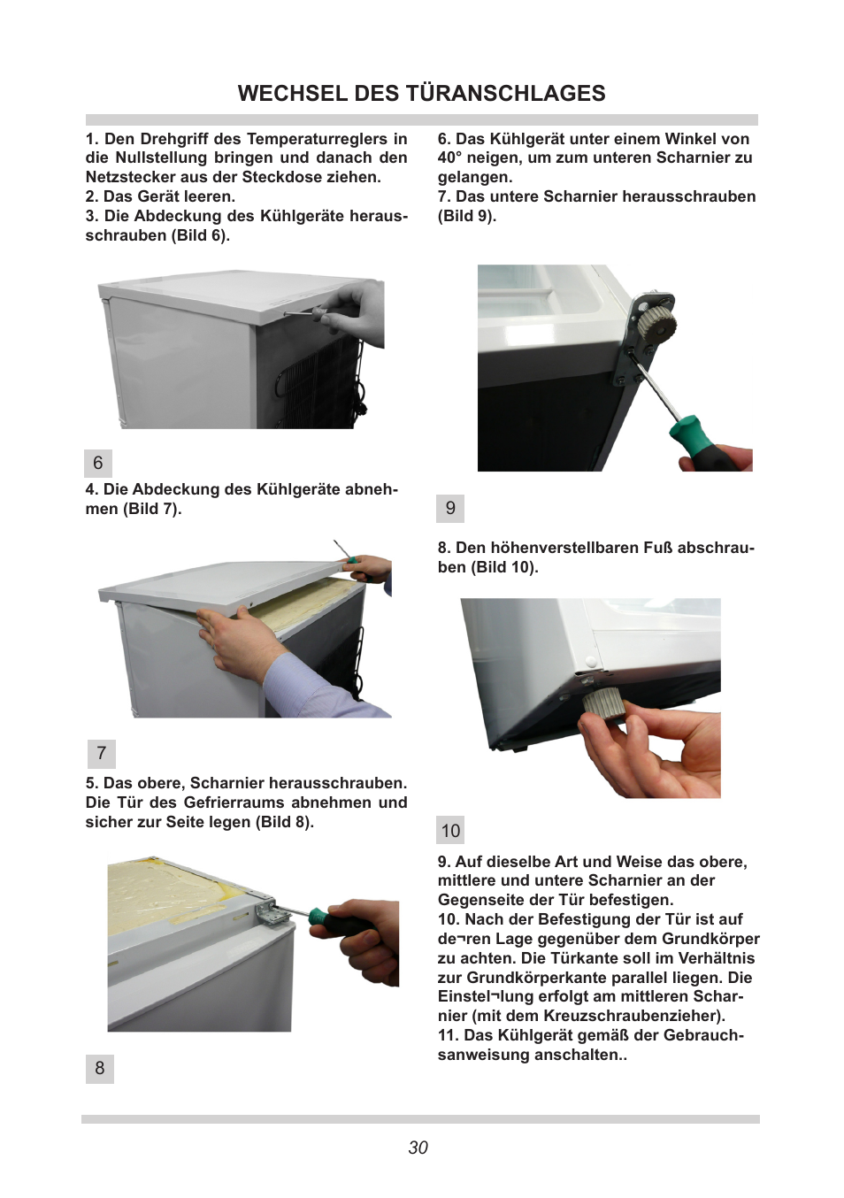 Wechsel des türanschlages | AMICA FC 204.3 - VKS 15304 W User Manual | Page 30 / 164