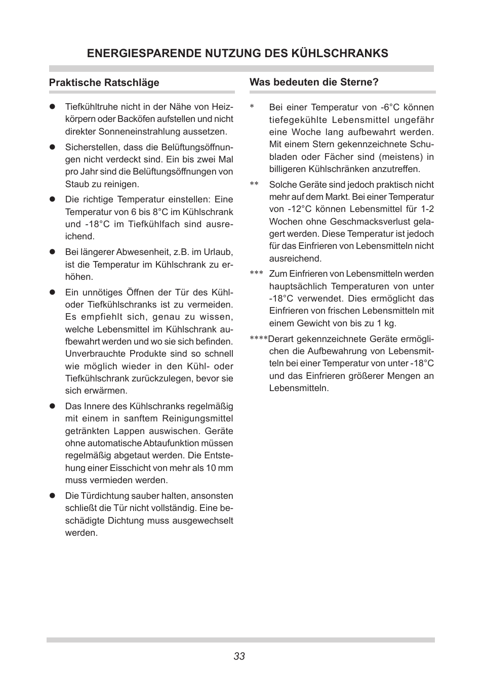 Energiesparende nutzung des kühlschranks | AMICA FC 204.3 - VKS 15304 W User Manual | Page 33 / 164