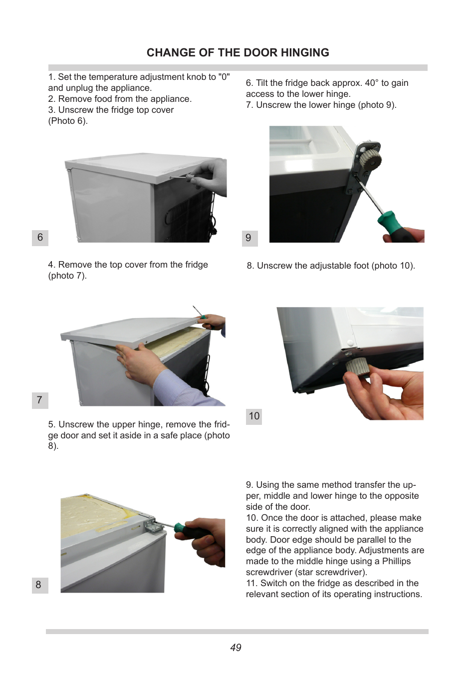 Change of the door hinging | AMICA FC 204.3 - VKS 15304 W User Manual | Page 49 / 164