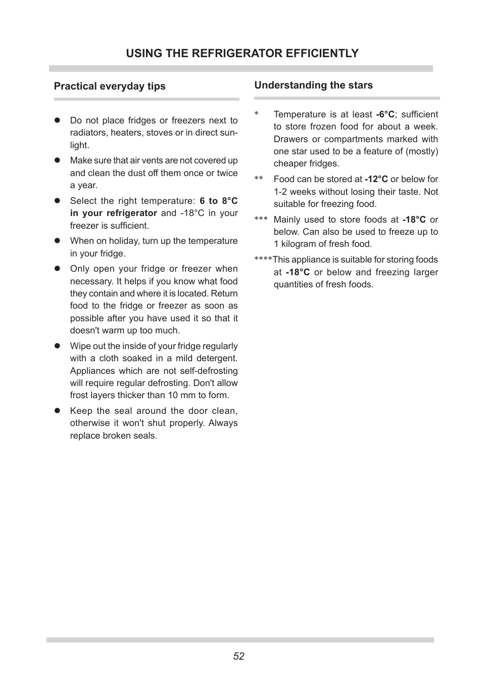 Using the refrigerator efficiently | AMICA FC 204.3 - VKS 15304 W User Manual | Page 52 / 164