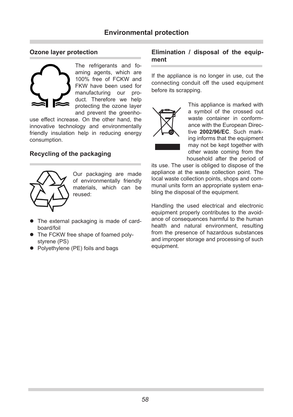 Environmental protection | AMICA FC 204.3 - VKS 15304 W User Manual | Page 58 / 164