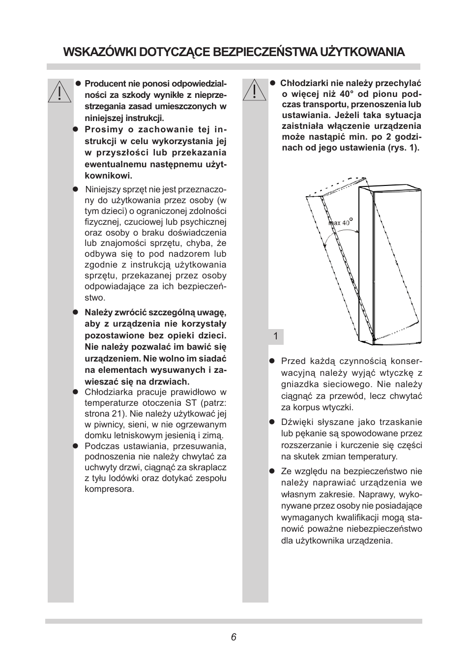 Wskazówki dotyczące bezpieczeństwa użytkowania | AMICA FC 204.3 - VKS 15304 W User Manual | Page 6 / 164