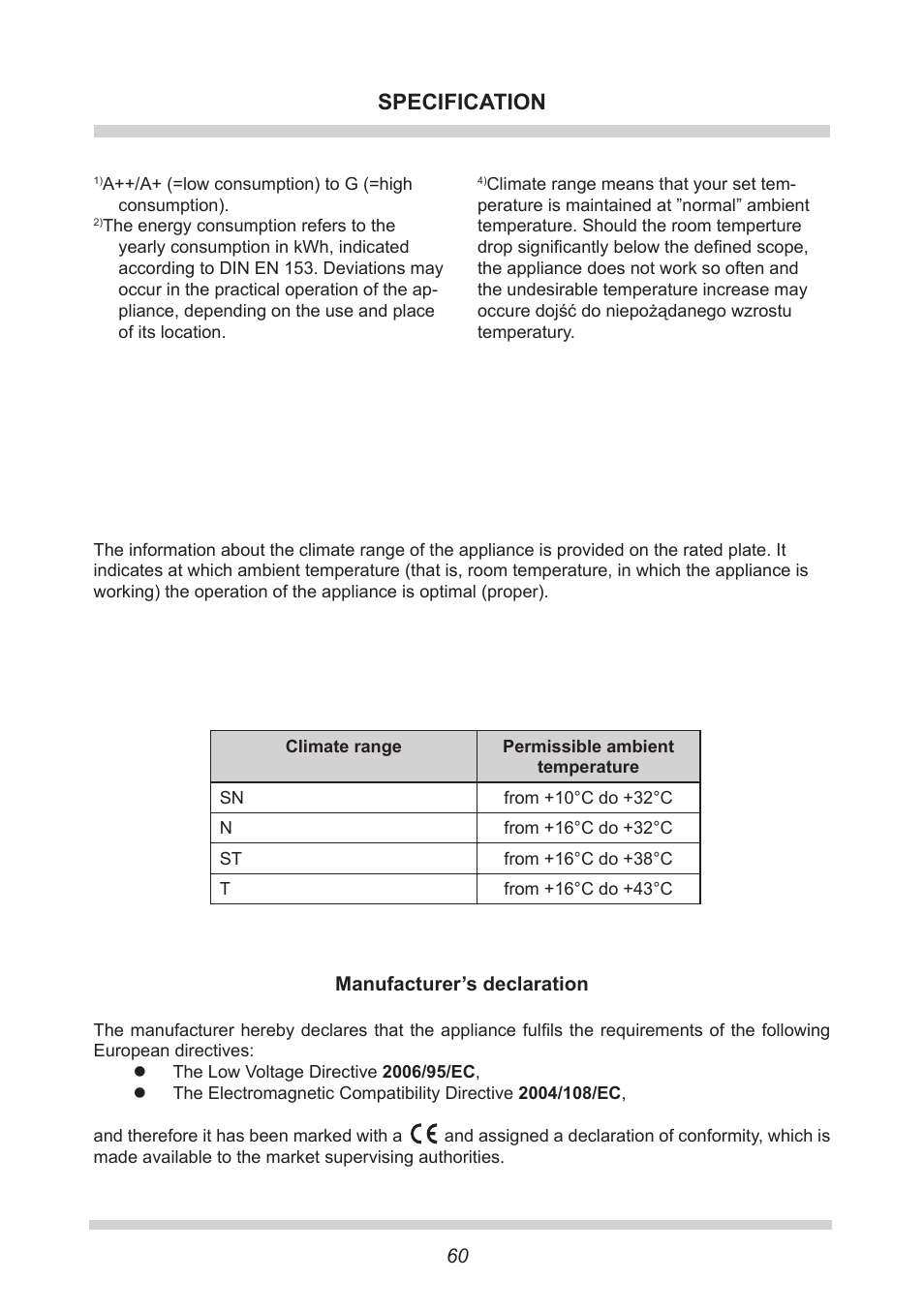 Specification | AMICA FC 204.3 - VKS 15304 W User Manual | Page 60 / 164