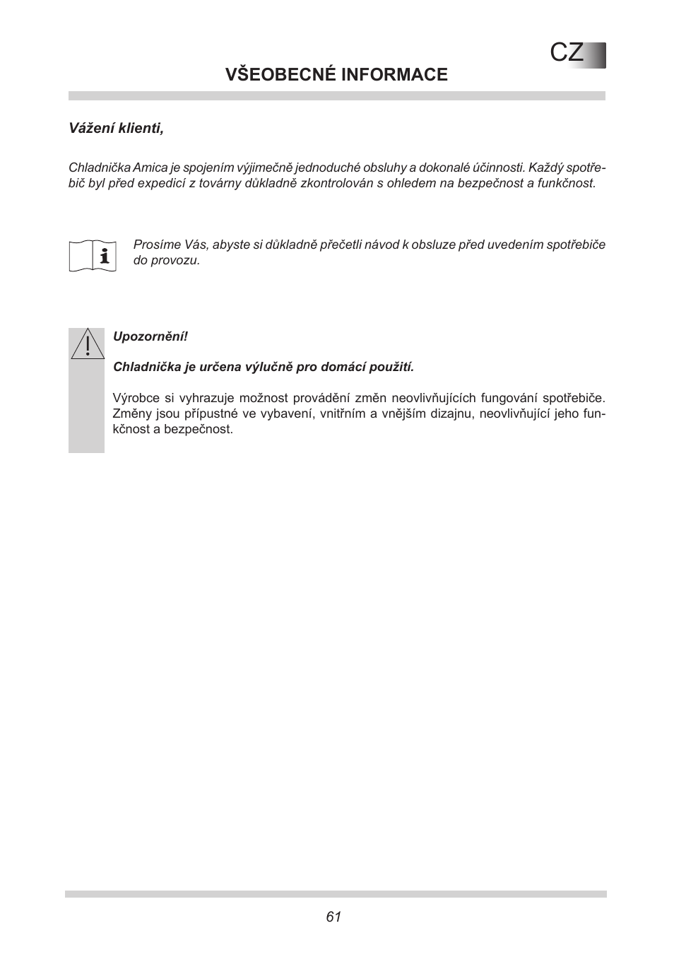 Všeobecné informace | AMICA FC 204.3 - VKS 15304 W User Manual | Page 61 / 164