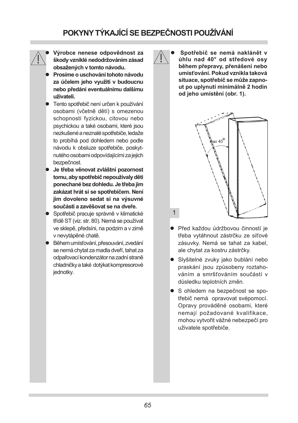 Pokyny týkající se bezpečnosti používání | AMICA FC 204.3 - VKS 15304 W User Manual | Page 65 / 164