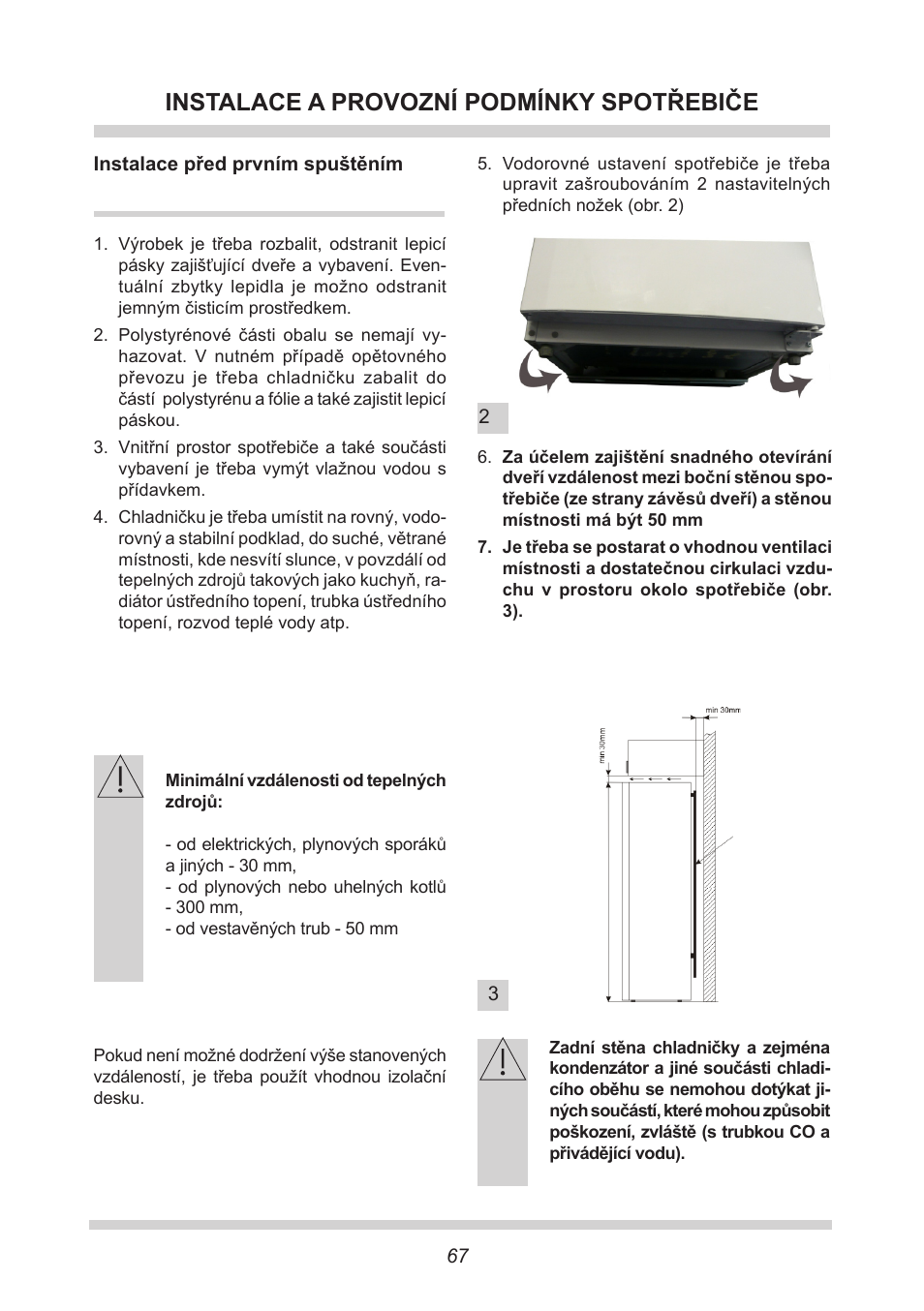 Instalace a provozní podmínky spotřebiče | AMICA FC 204.3 - VKS 15304 W User Manual | Page 67 / 164