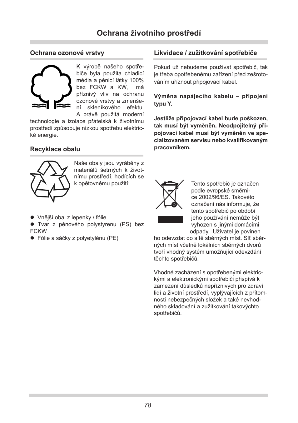 Ochrana životního prostředí | AMICA FC 204.3 - VKS 15304 W User Manual | Page 78 / 164