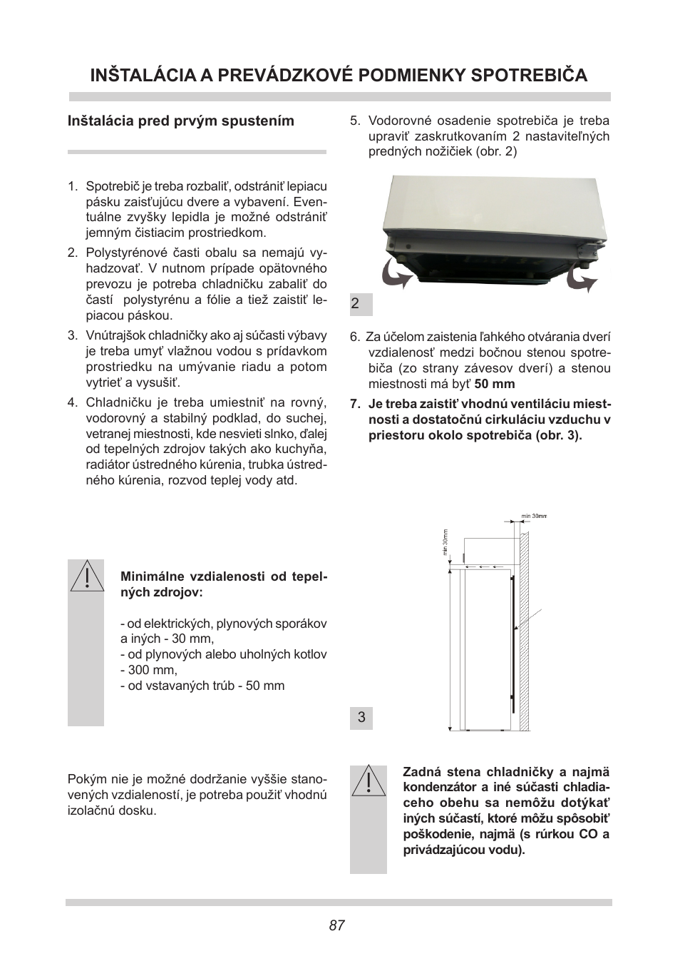 Inštalácia a prevádzkové podmienky spotrebiča | AMICA FC 204.3 - VKS 15304 W User Manual | Page 87 / 164