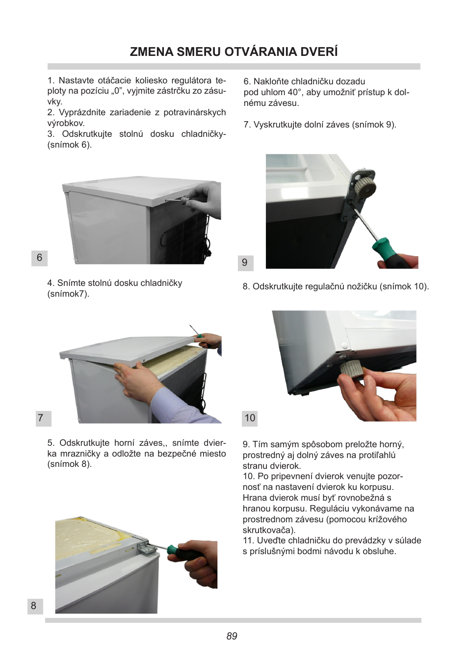 Zmena smeru otvárania dverí | AMICA FC 204.3 - VKS 15304 W User Manual | Page 89 / 164