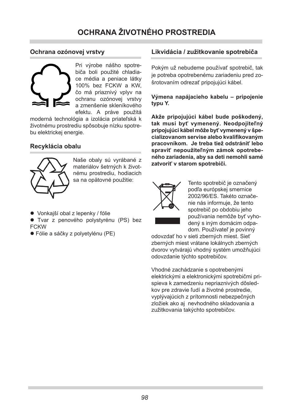 Ochrana životného prostredia | AMICA FC 204.3 - VKS 15304 W User Manual | Page 98 / 164