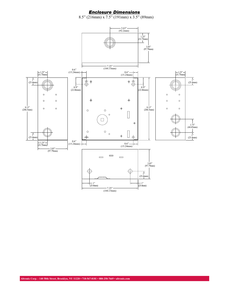 Enclosure dimensions | Altronix ALTV2416300ULM3 Data Sheet User Manual | Page 2 / 2