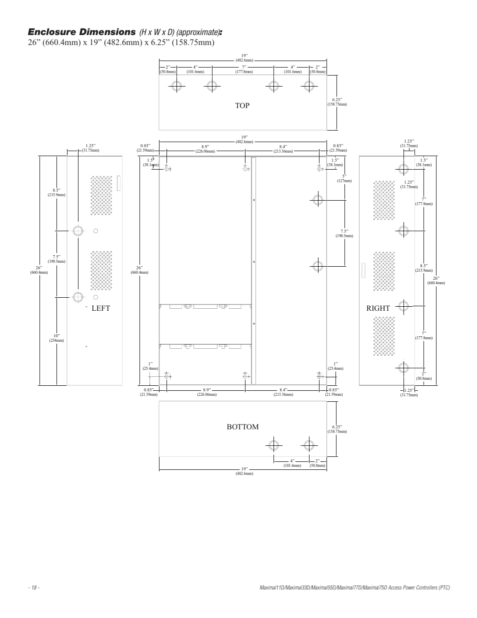 Enclosure dimensions, Top left right bottom | Altronix Maximal77D Installation Instructions User Manual | Page 18 / 20