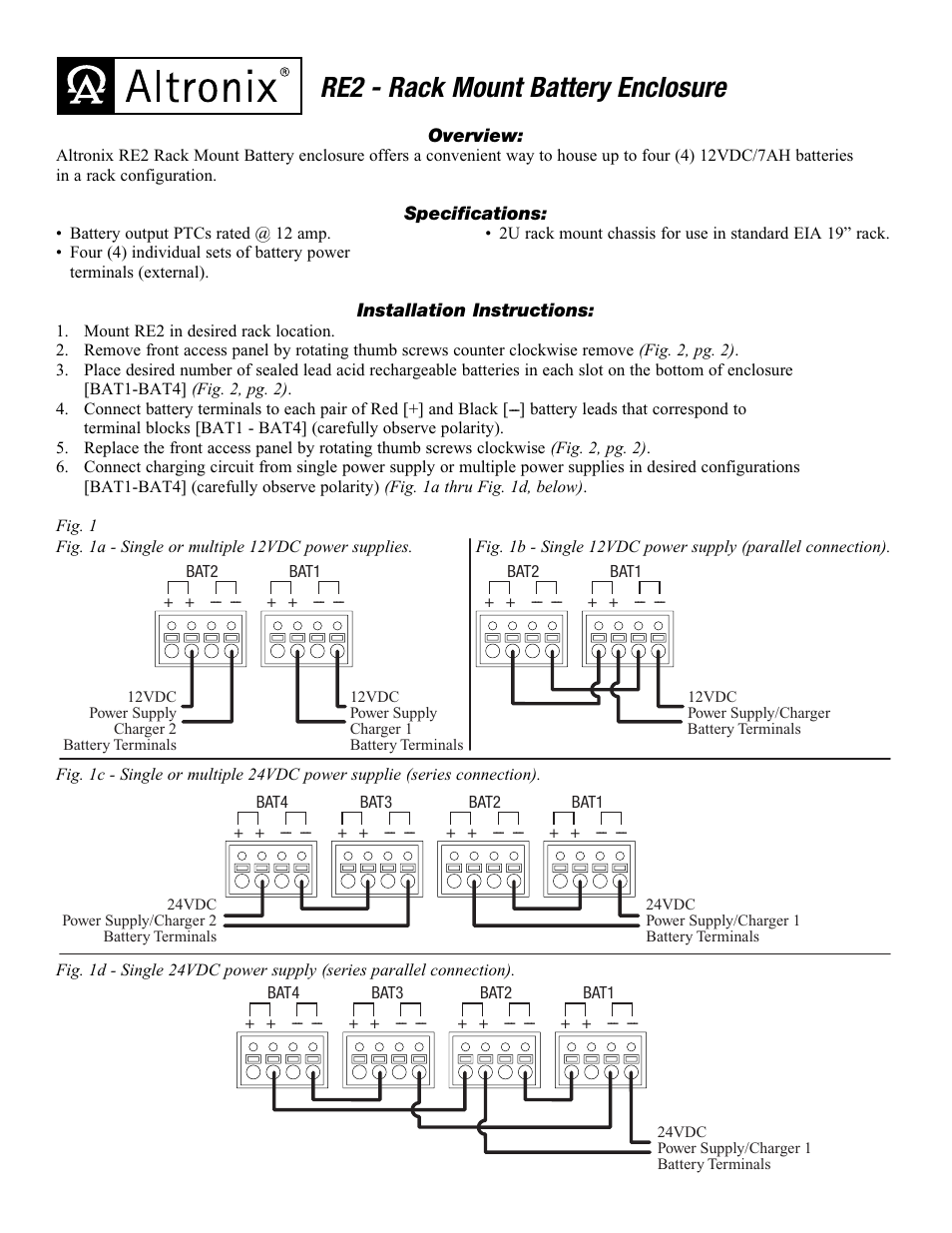 Altronix RE2 Installation Instructions User Manual | 2 pages