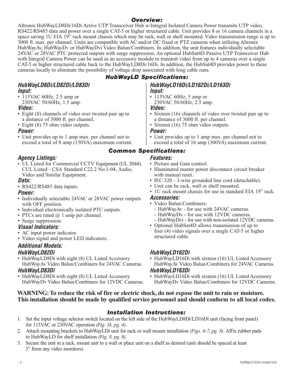Altronix HubWay LD8Di Installation Instructions User Manual | Page 2 / 8