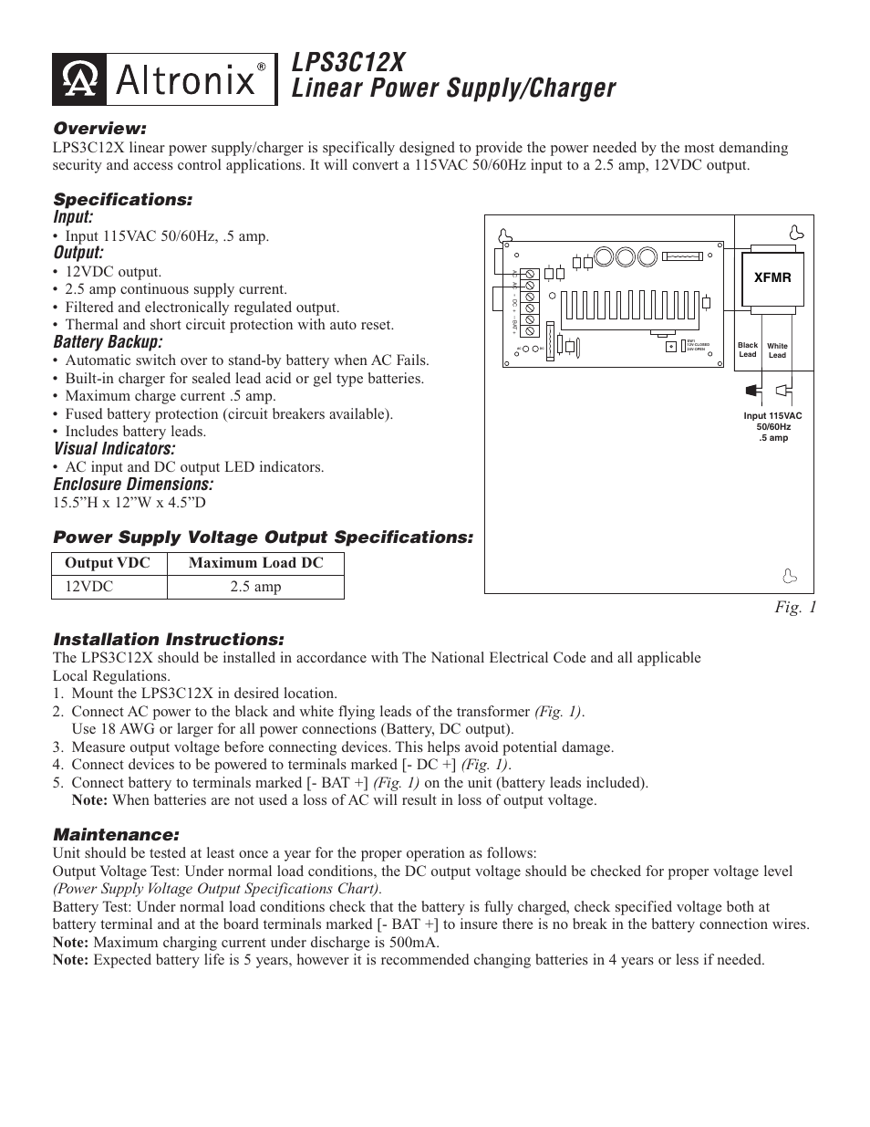 Altronix LPS3C12X Installation Instructions User Manual | 2 pages