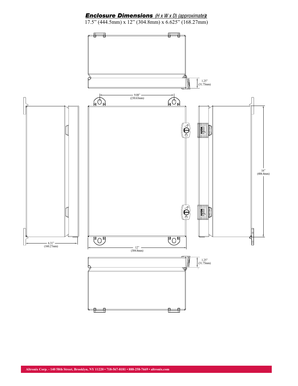 Enclosure dimensions | Altronix ReServ4WP Data Sheet User Manual | Page 2 / 2