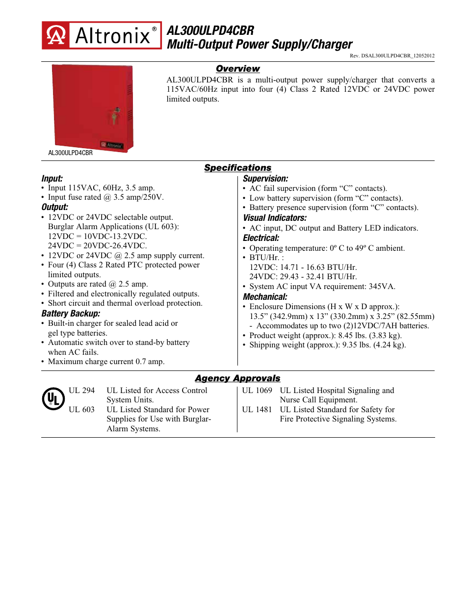 Altronix AL300ULPD4CBR Data Sheet User Manual | 2 pages