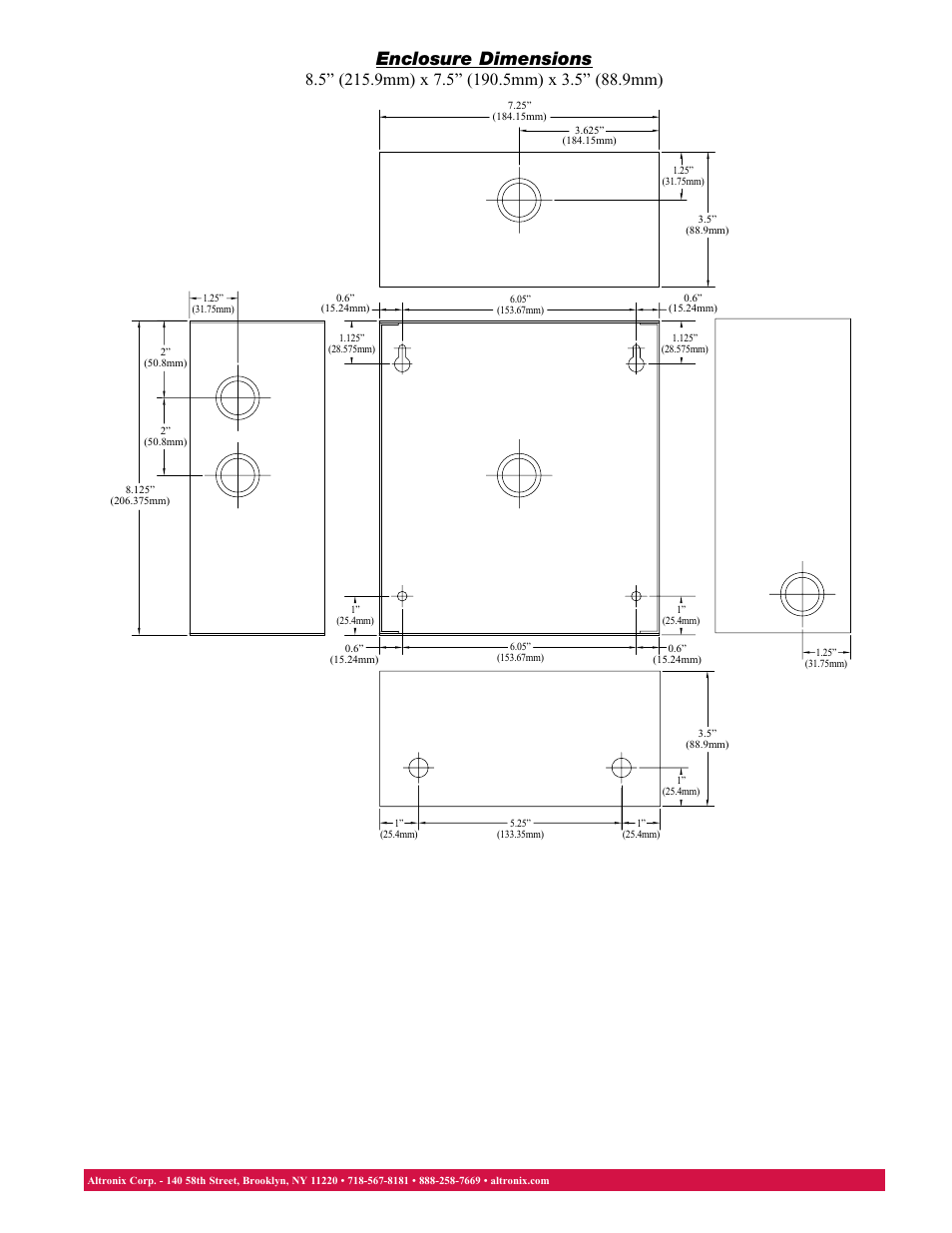 Enclosure dimensions | Altronix ALTV244ULCB3 Data Sheet User Manual | Page 2 / 2