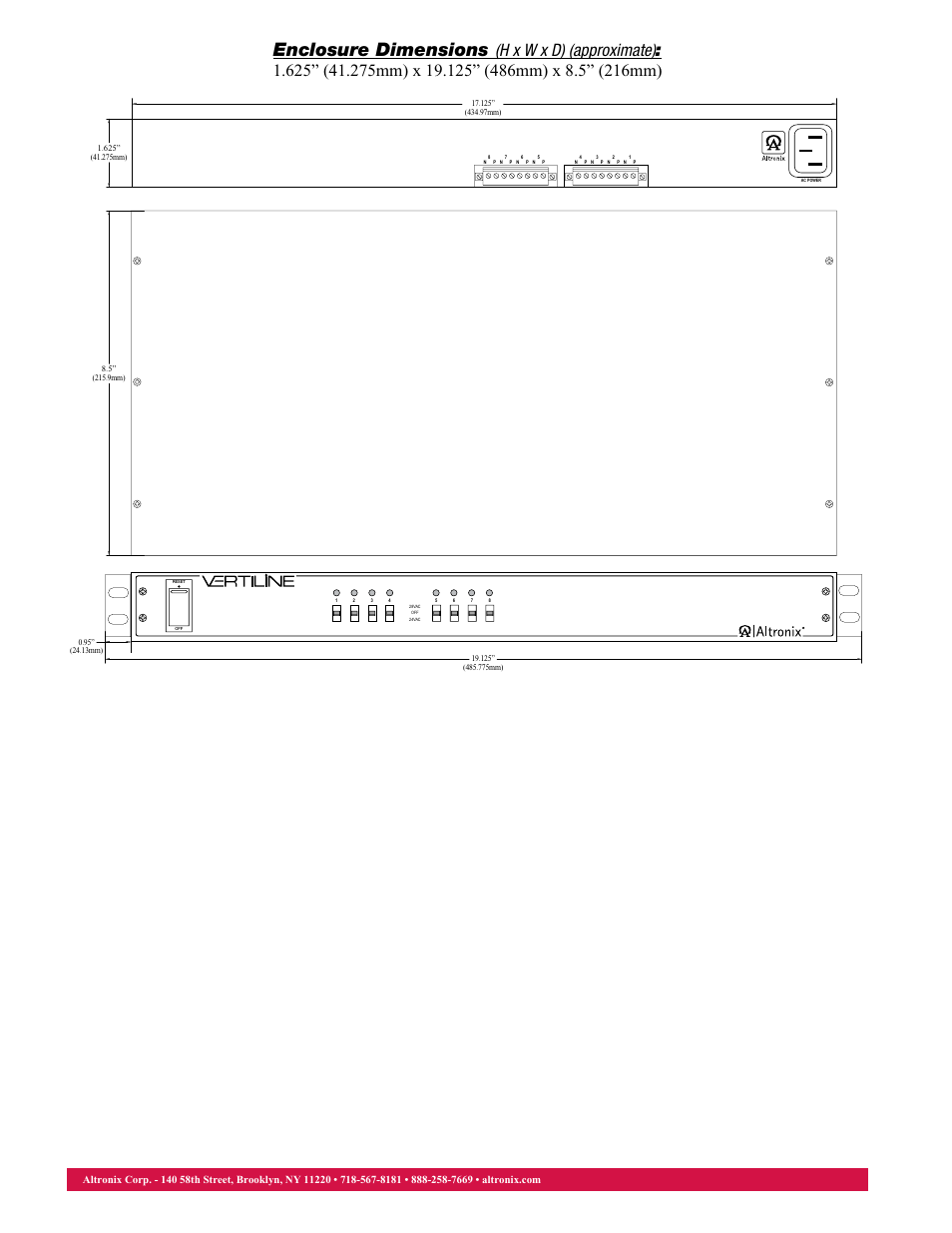 Enclosure dimensions | Altronix VertiLine8Di Data Sheet User Manual | Page 2 / 2