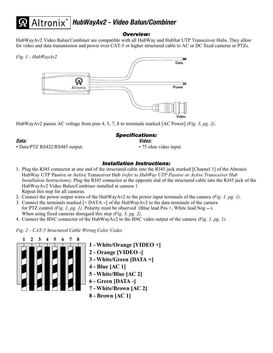 Altronix HubWay Av2 Installation Instructions User Manual | 2 pages