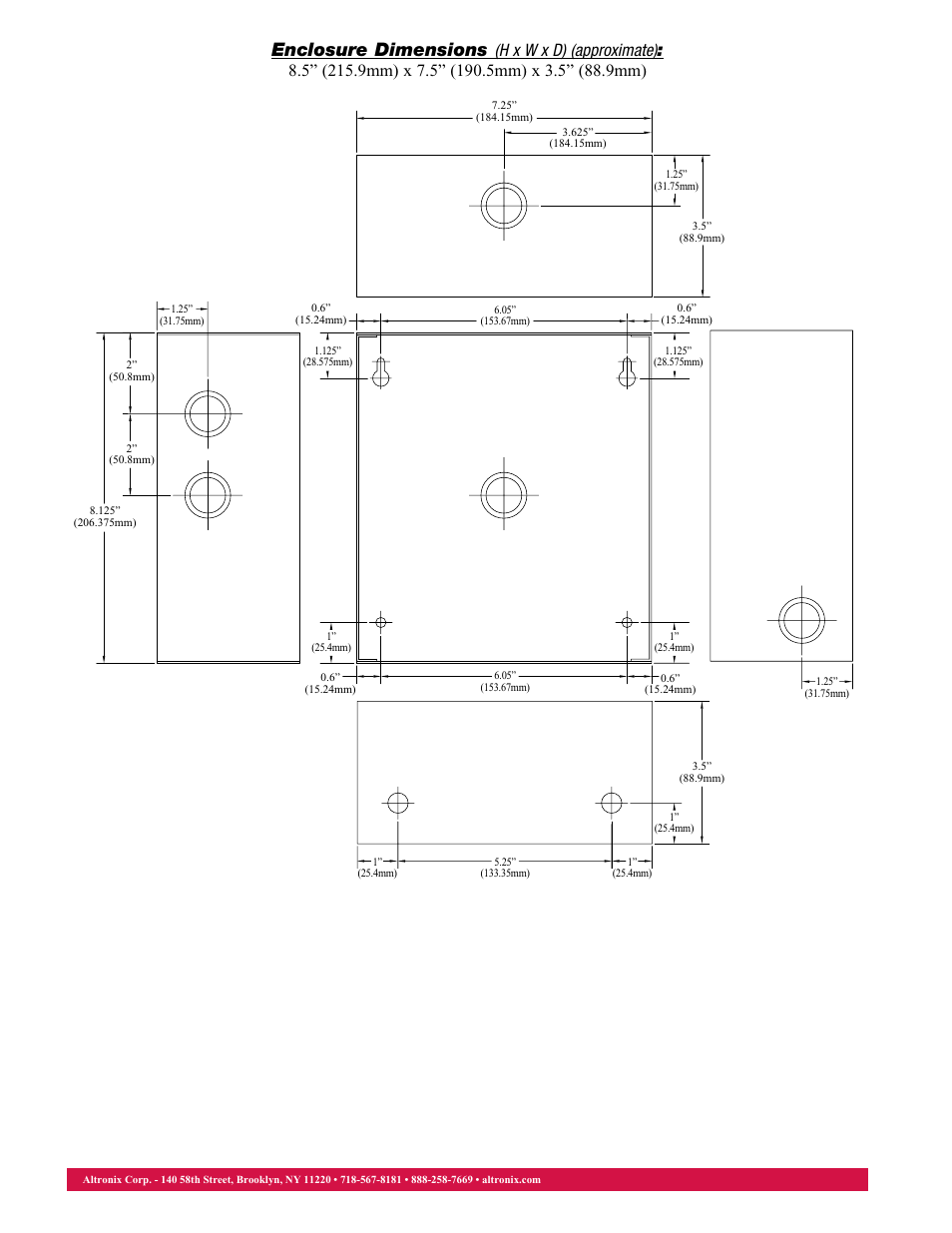Enclosure dimensions | Altronix Sav9D Data Sheet User Manual | Page 2 / 2