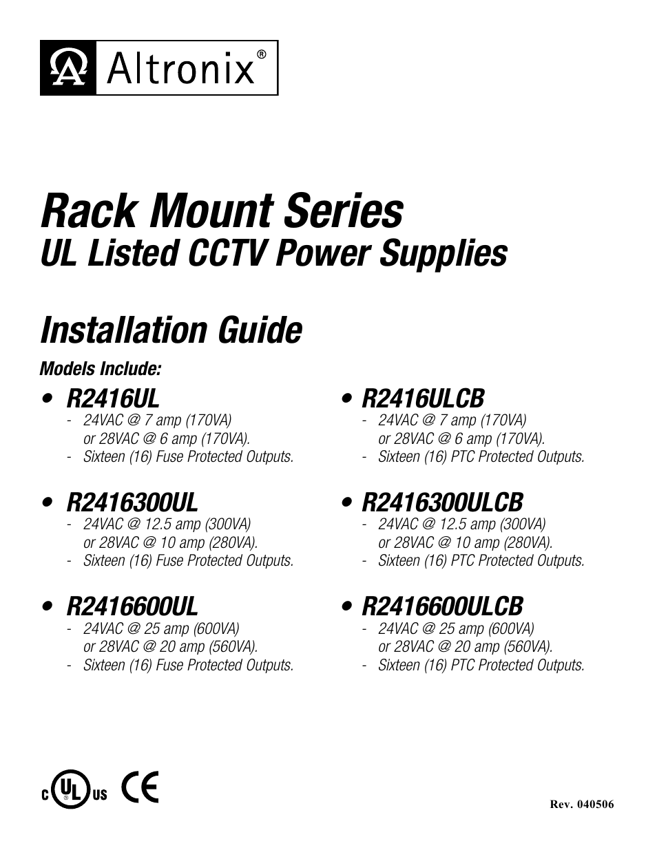 Altronix R2416ULCB Installation Instructions User Manual | 4 pages