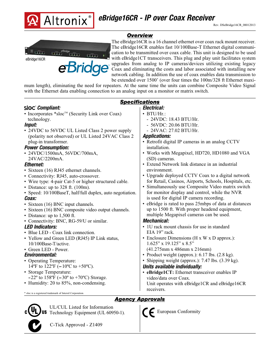 Altronix eBridge16CR Data Sheet User Manual | 3 pages