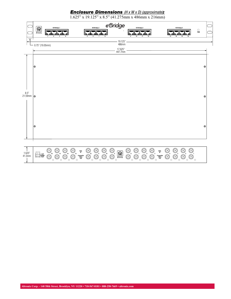 Enclosure dimensions | Altronix eBridge16CR Data Sheet User Manual | Page 3 / 3