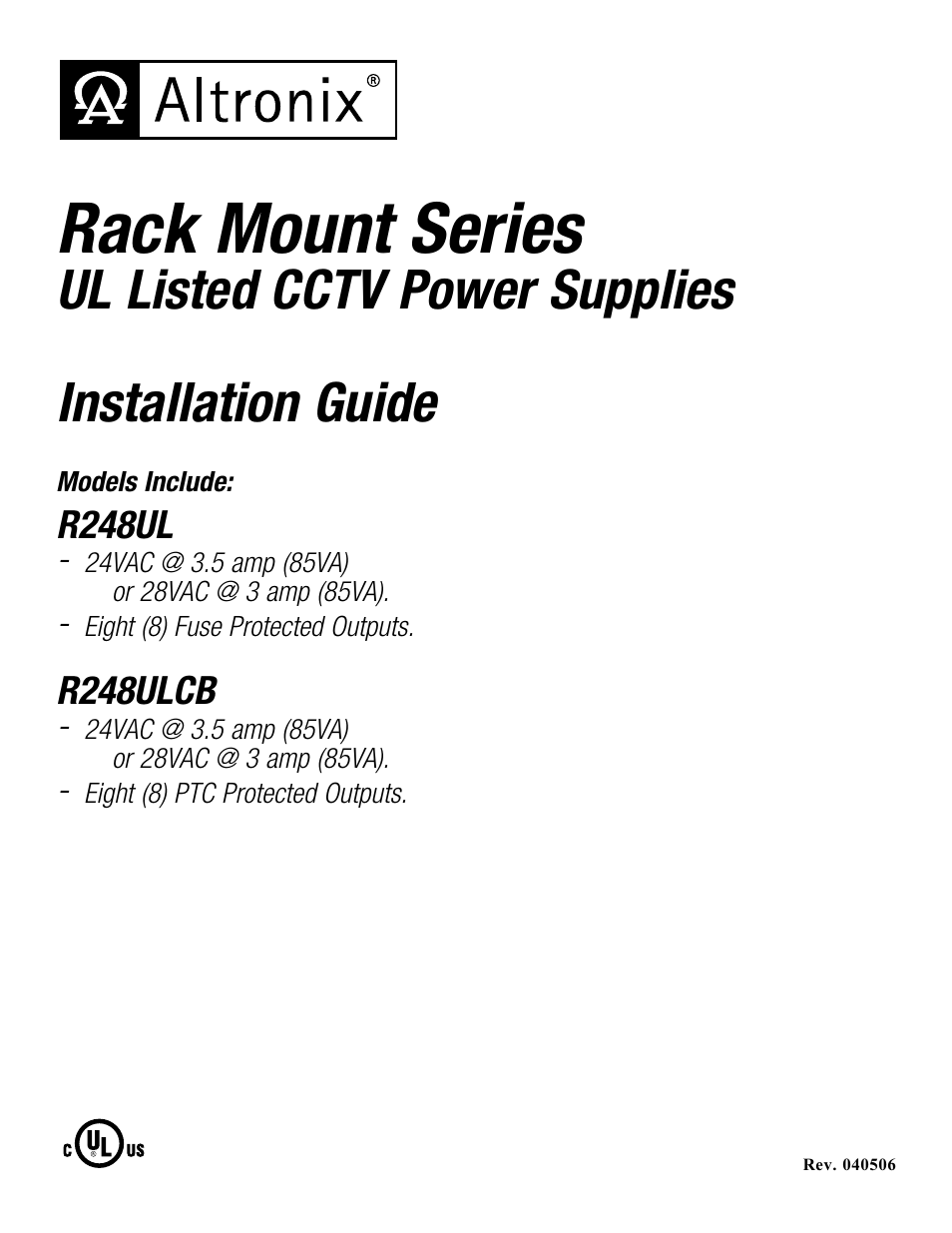 Altronix R248ULCB Installation Instructions User Manual | 4 pages