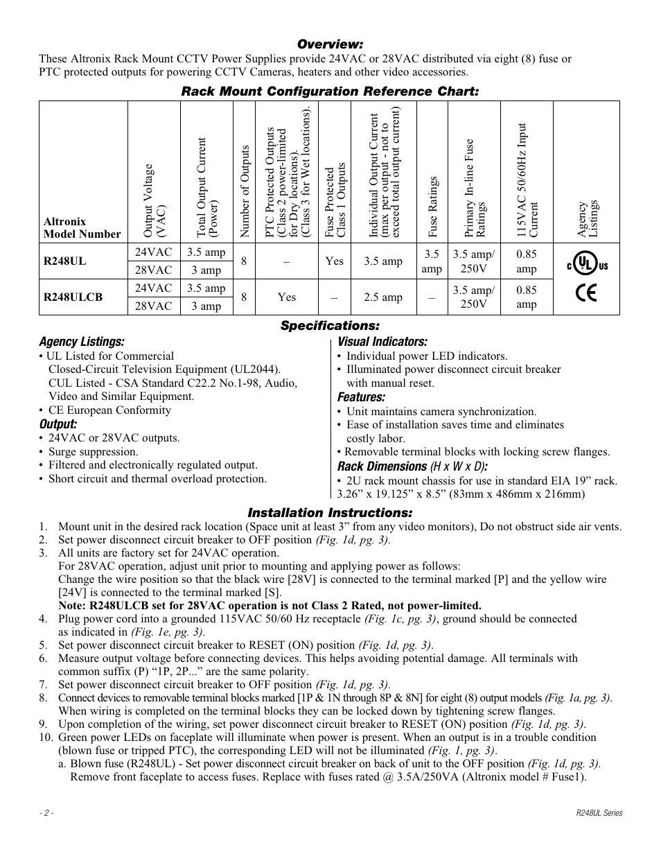 Altronix R248ULCB Installation Instructions User Manual | Page 2 / 4