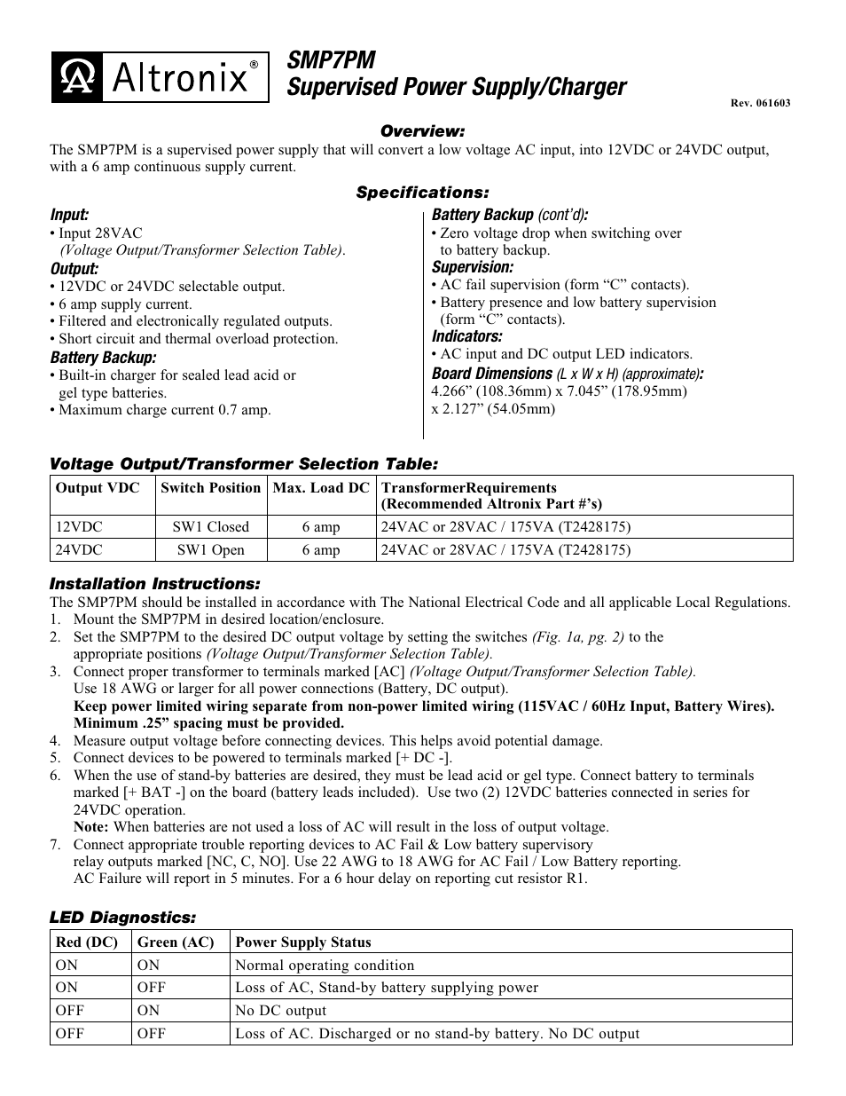 Altronix SMP7PM Installation Instructions User Manual | 2 pages