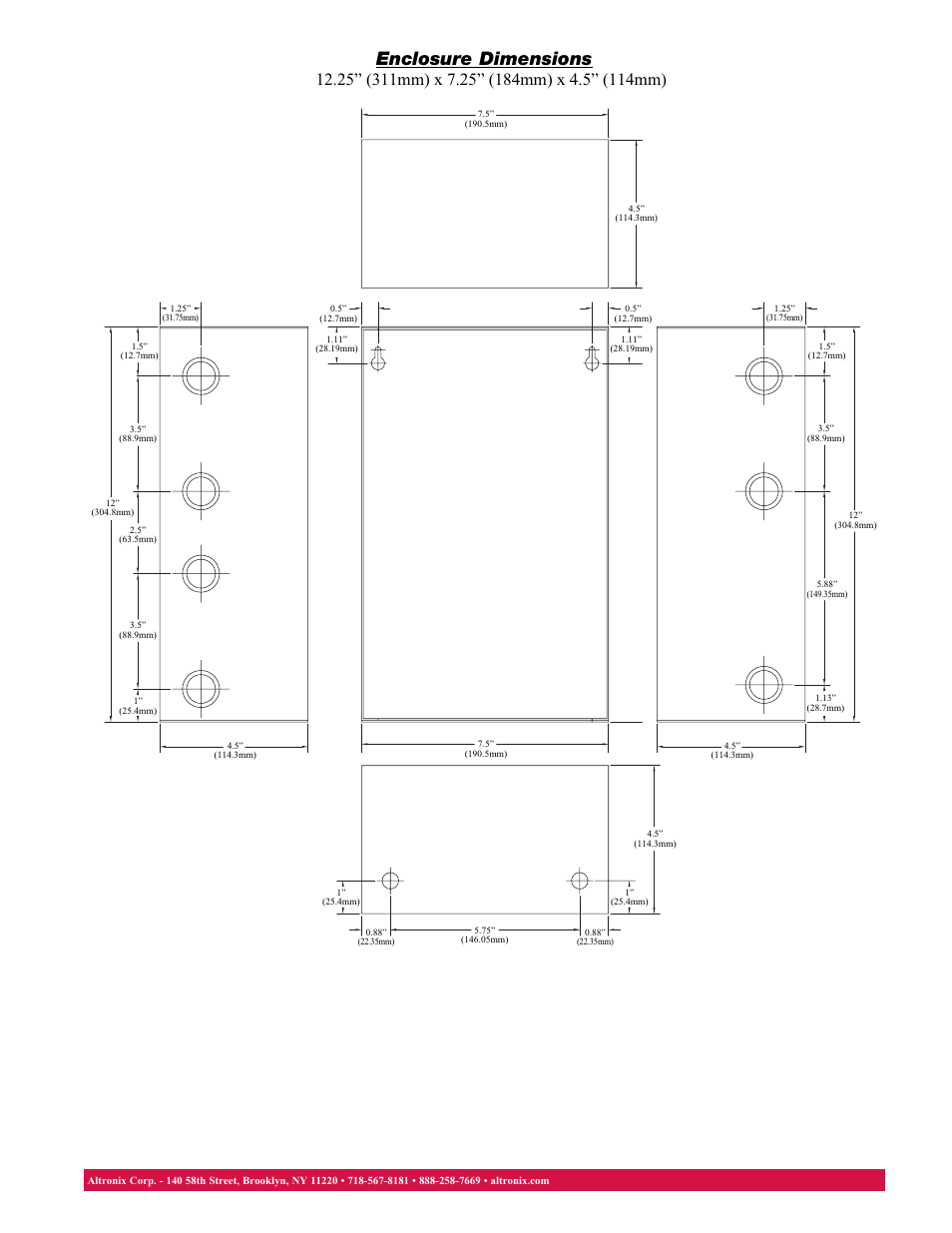 Enclosure dimensions | Altronix ALTV248175UL Data Sheet User Manual | Page 2 / 2