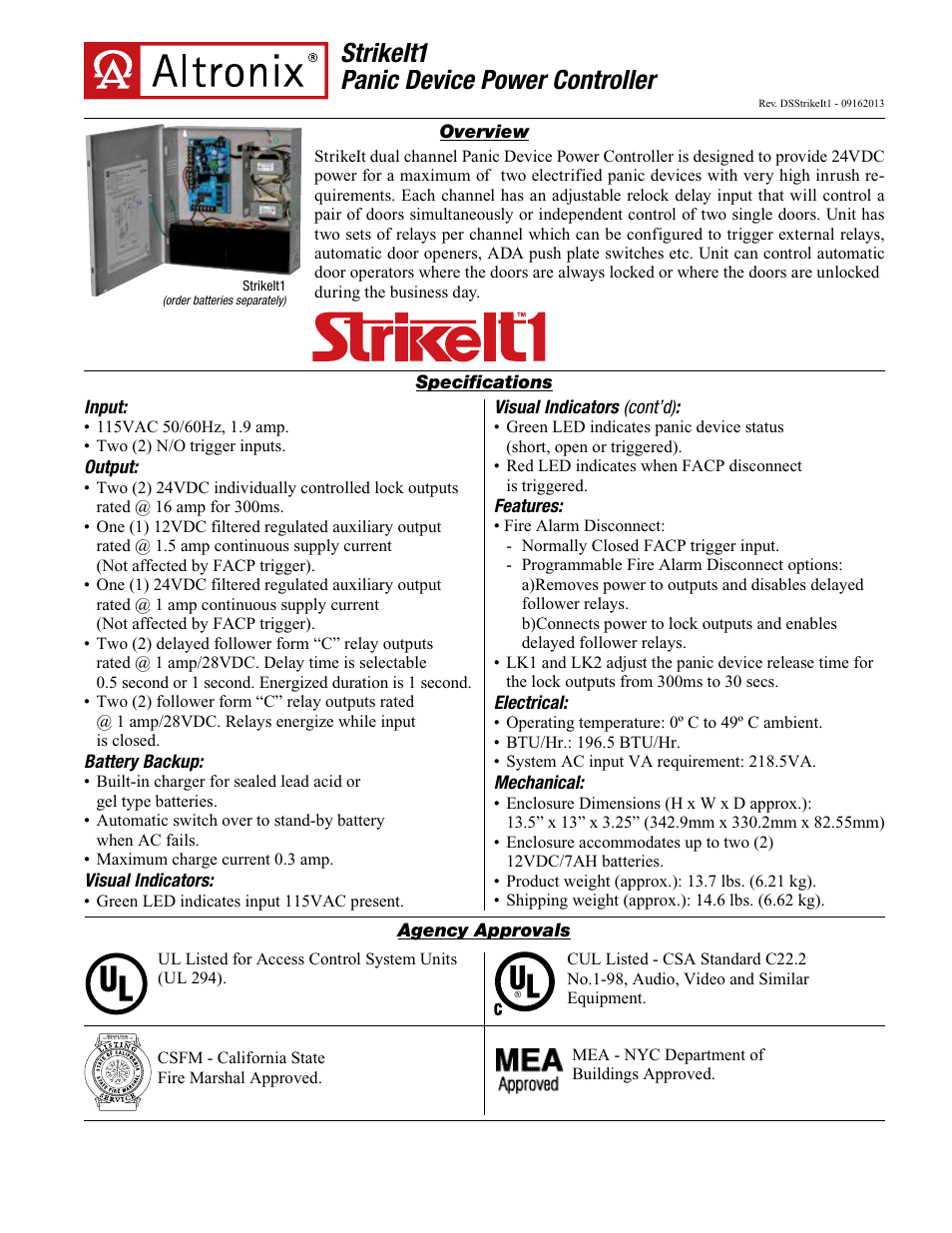 Altronix StrikeIt1 Data Sheet User Manual | 2 pages