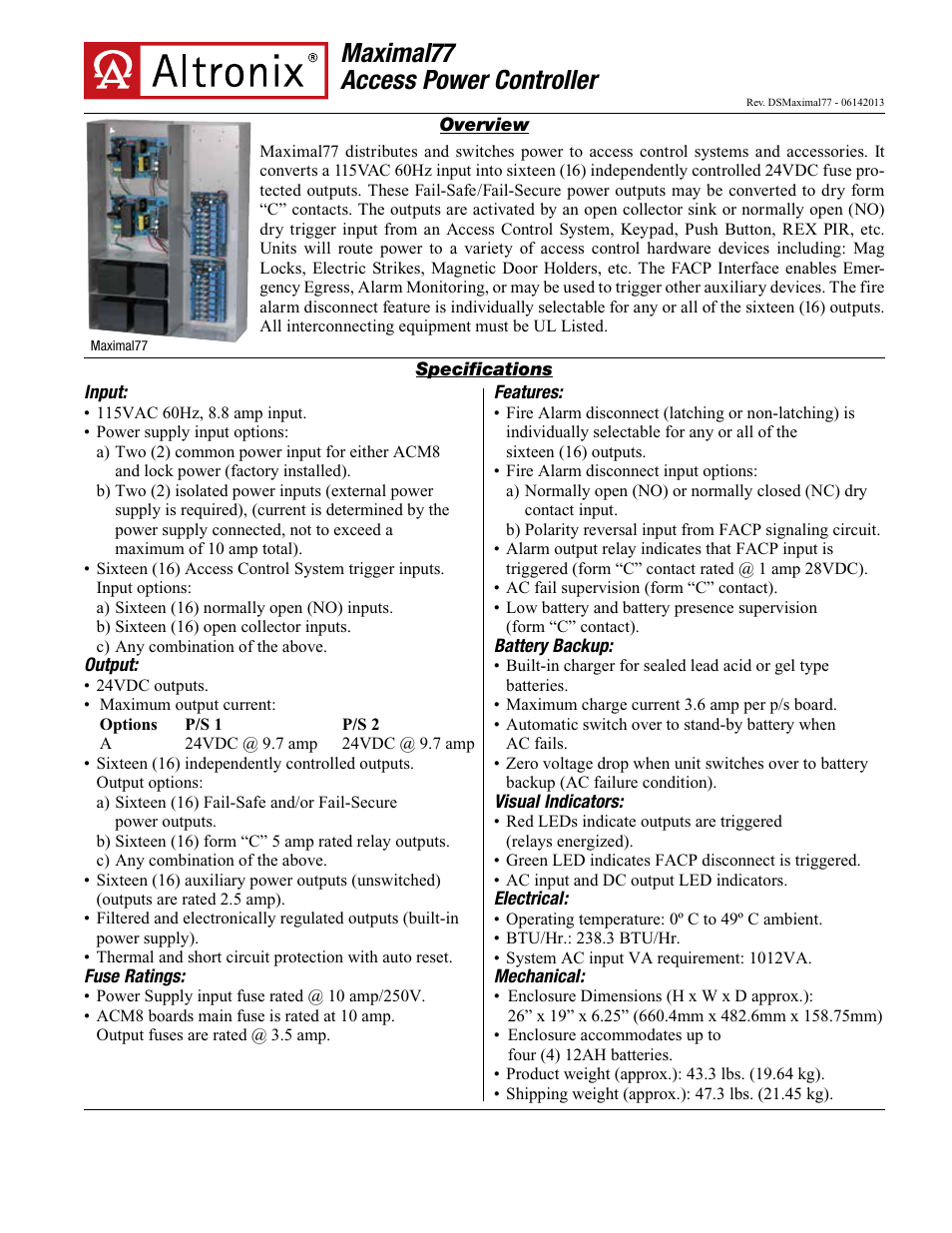 Altronix Maximal77 Data Sheet User Manual | 2 pages