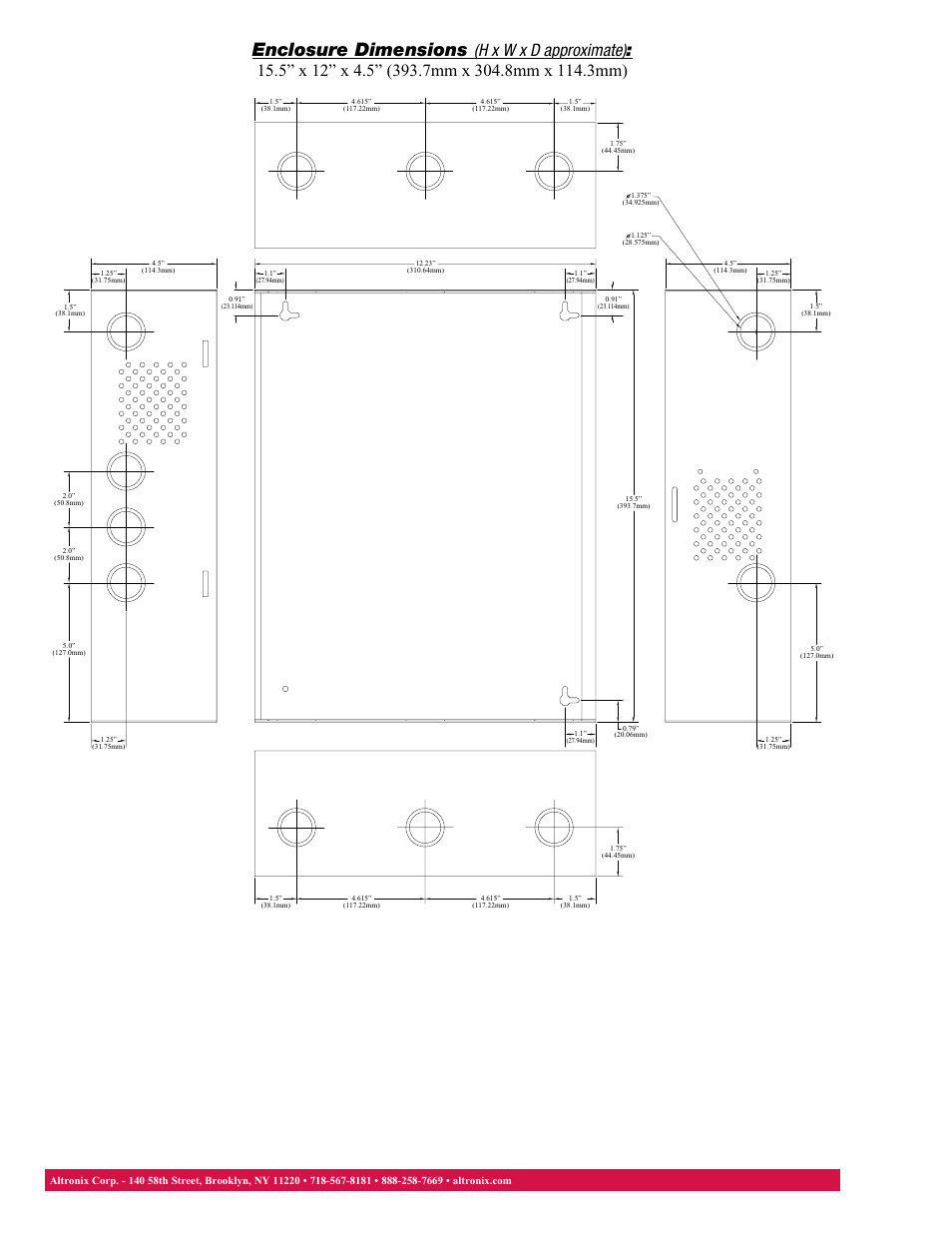 Enclosure dimensions | Altronix AL1002ULADA Data Sheet User Manual | Page 2 / 2