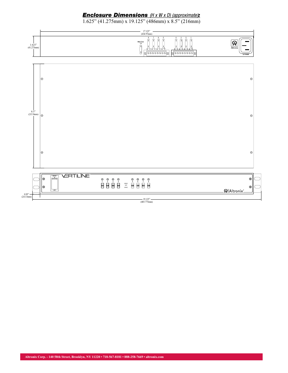 Enclosure dimensions | Altronix VertiLine83C Data Sheet User Manual | Page 2 / 2