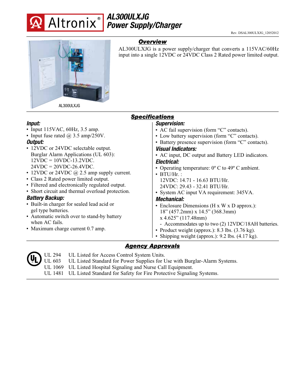 Altronix AL300ULXJG Data Sheet User Manual | 2 pages