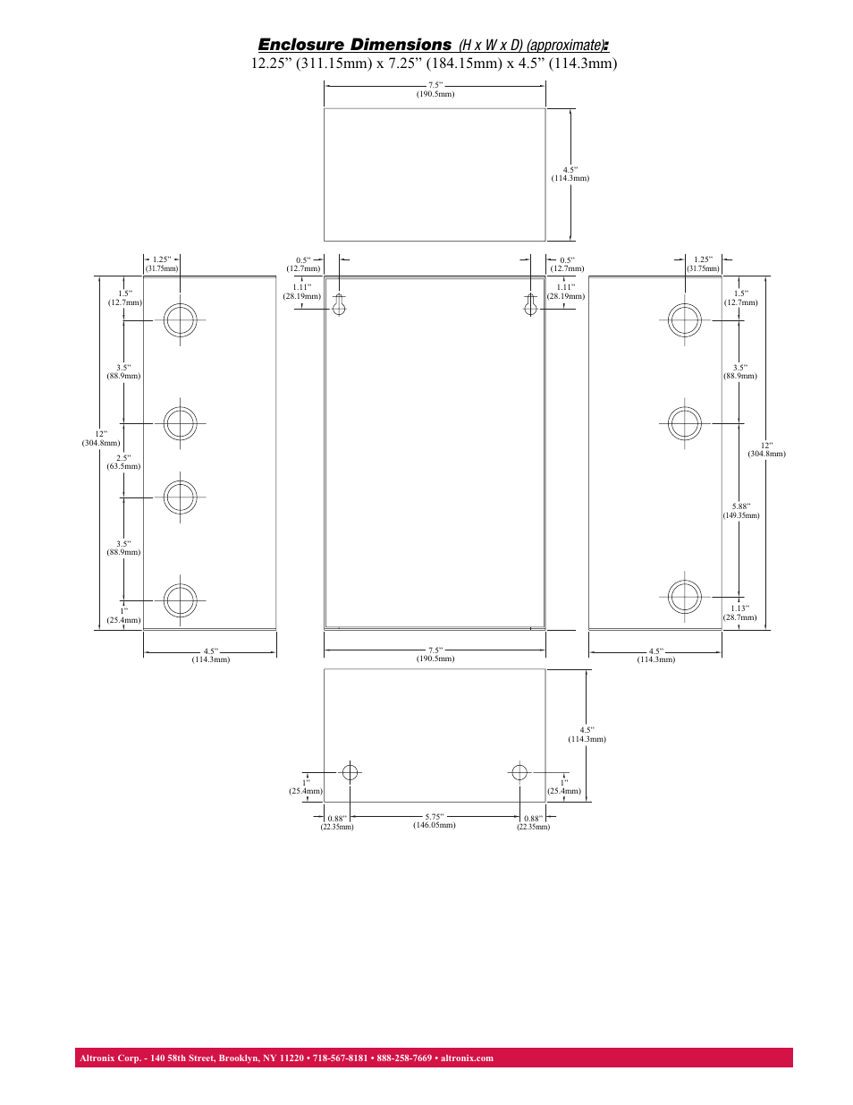Enclosure dimensions | Altronix AL400UL Data Sheet User Manual | Page 2 / 2
