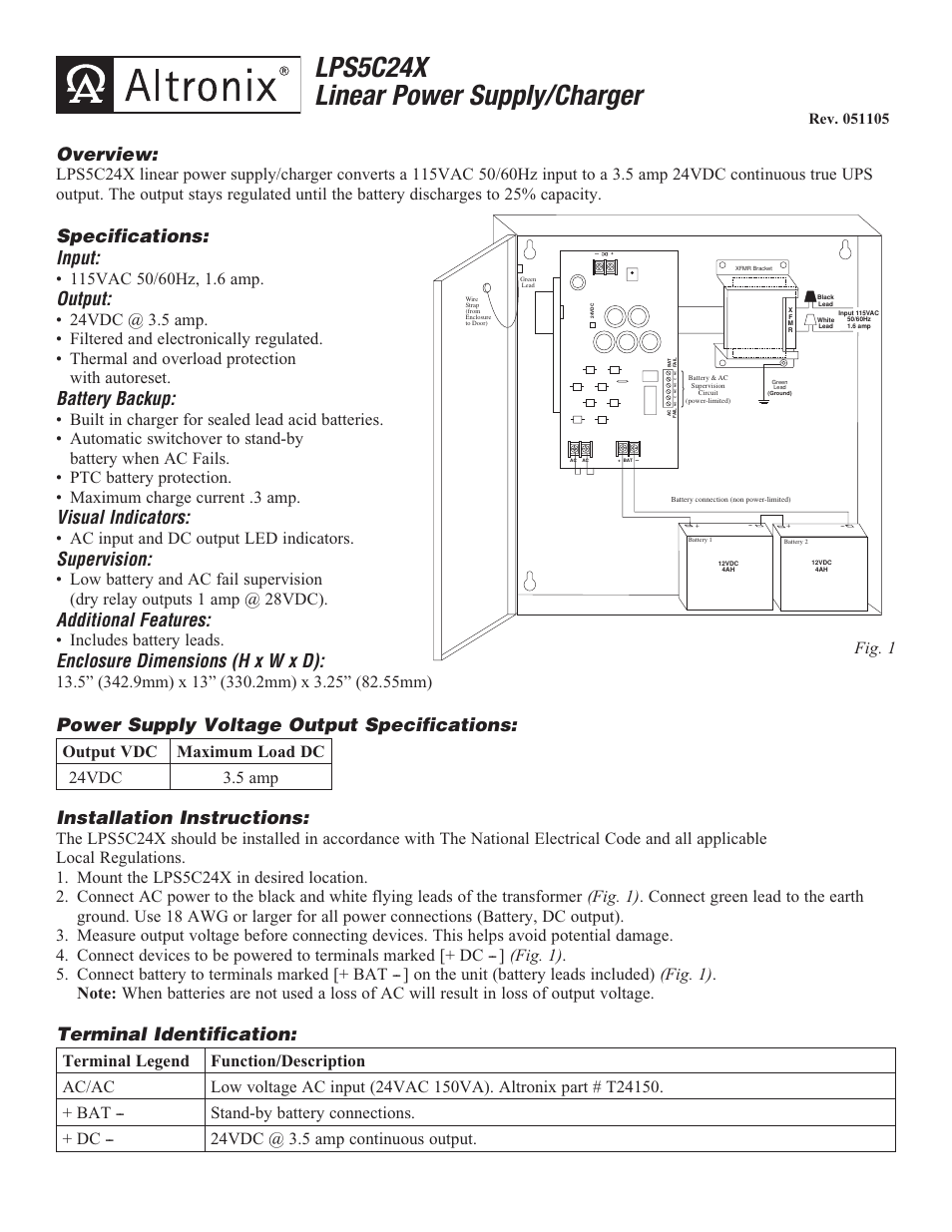 Altronix LPS5C24X Installation Instructions User Manual | 2 pages