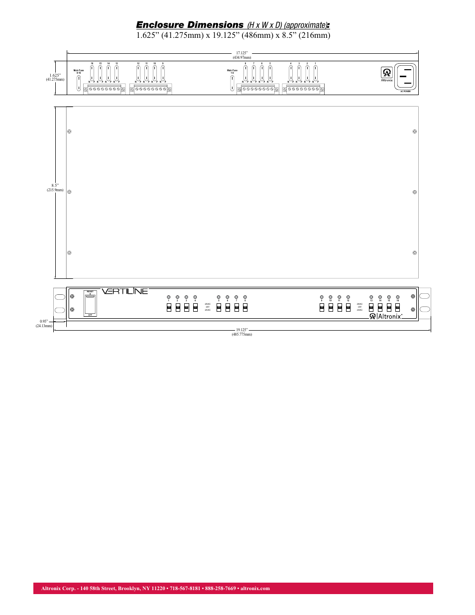 Enclosure dimensions | Altronix VertiLine166C Data Sheet User Manual | Page 2 / 2