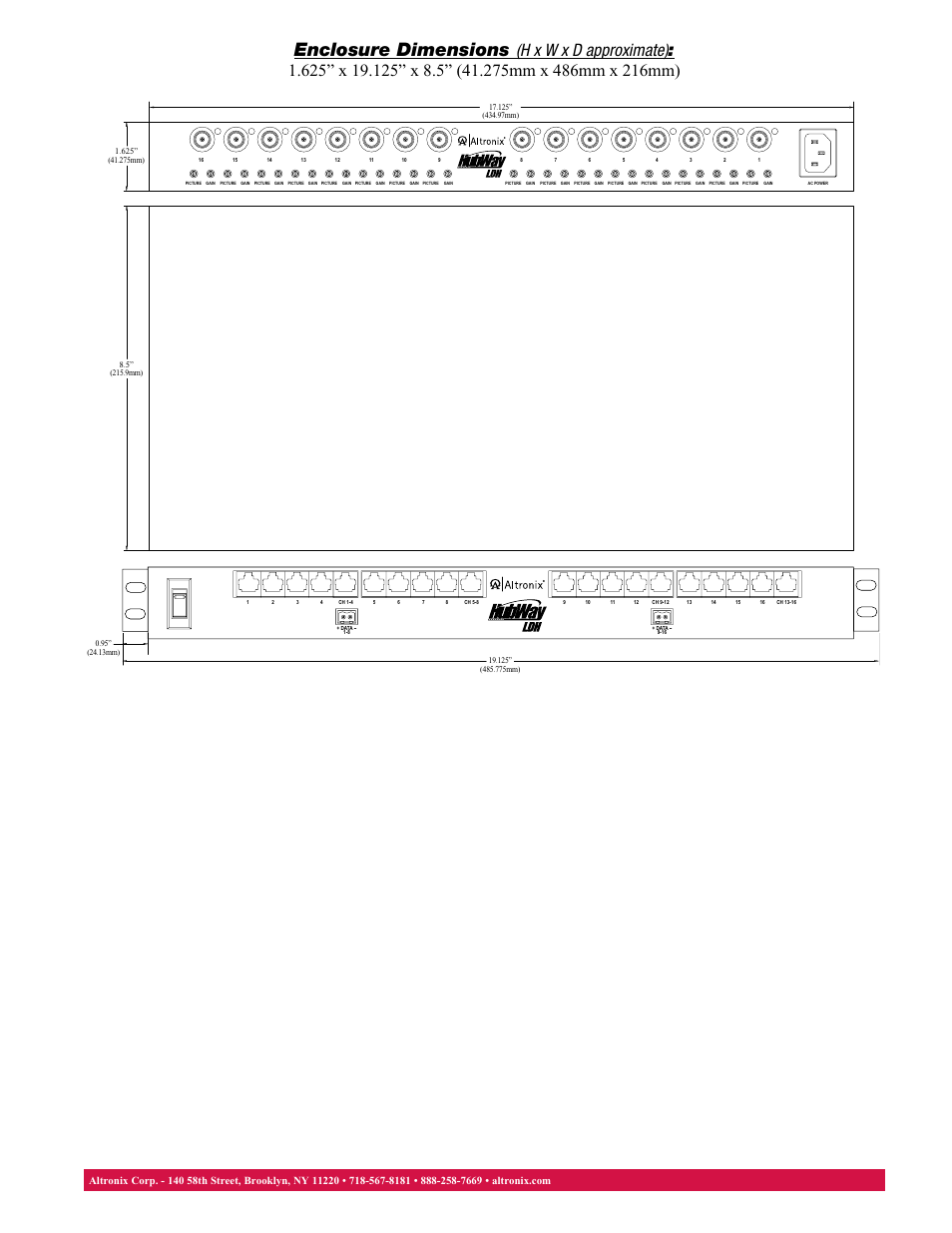 Enclosure dimensions | Altronix HubWay LDH16 Data Sheet User Manual | Page 2 / 2
