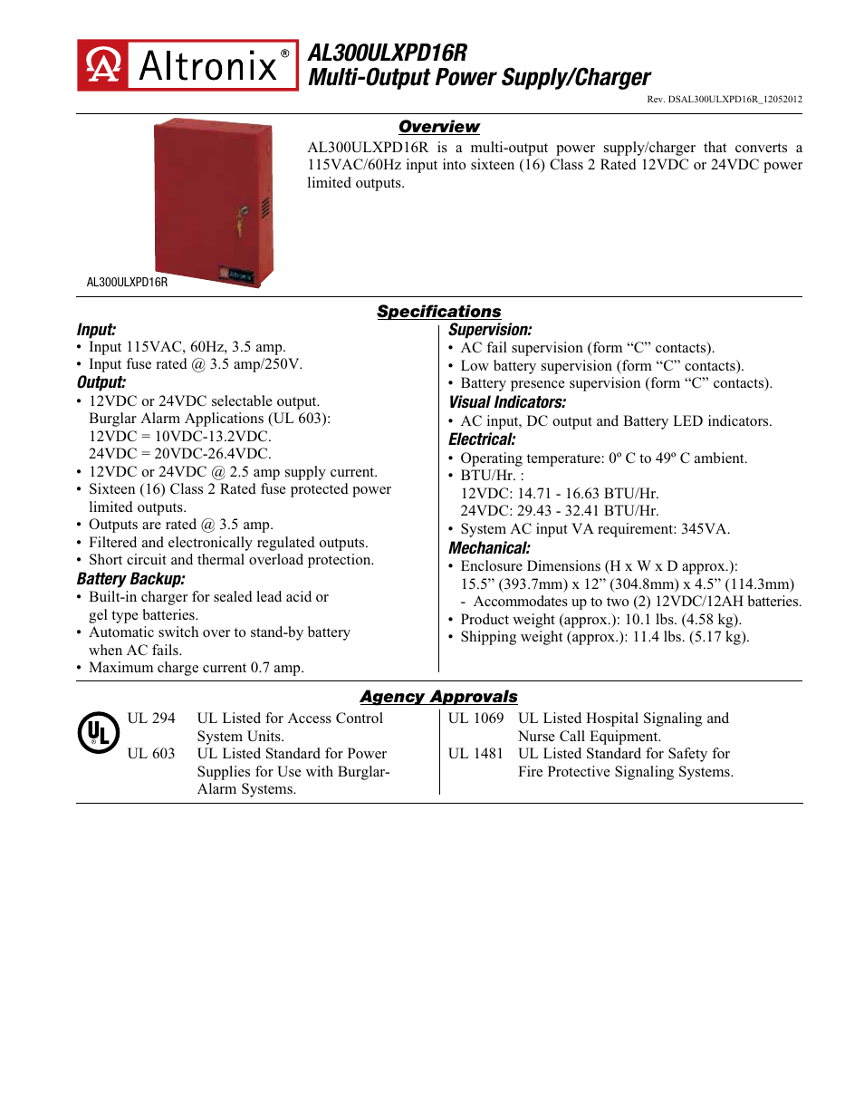 Altronix AL300ULXPD16R Data Sheet User Manual | 2 pages