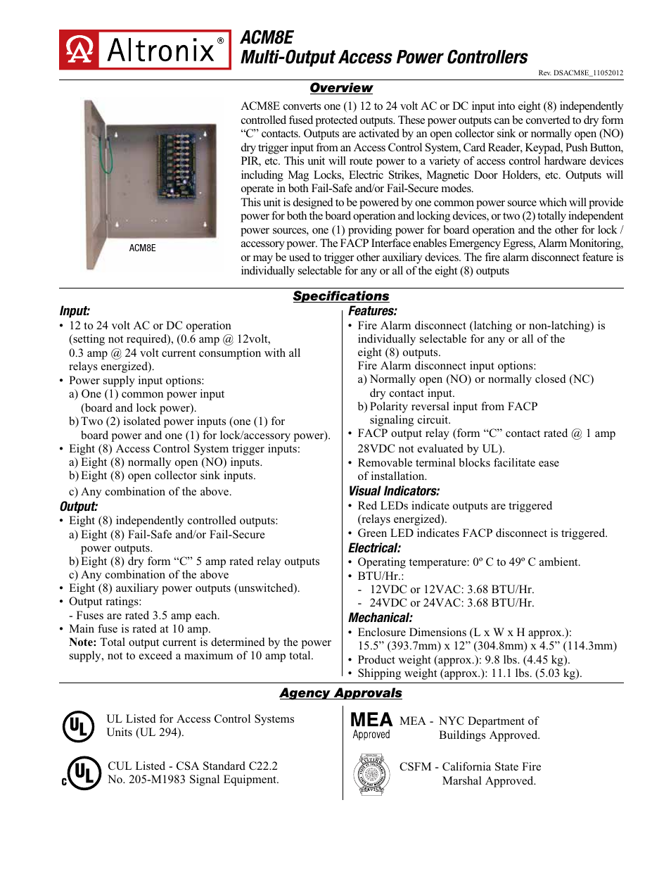 Altronix ACM8E Data Sheet User Manual | 2 pages