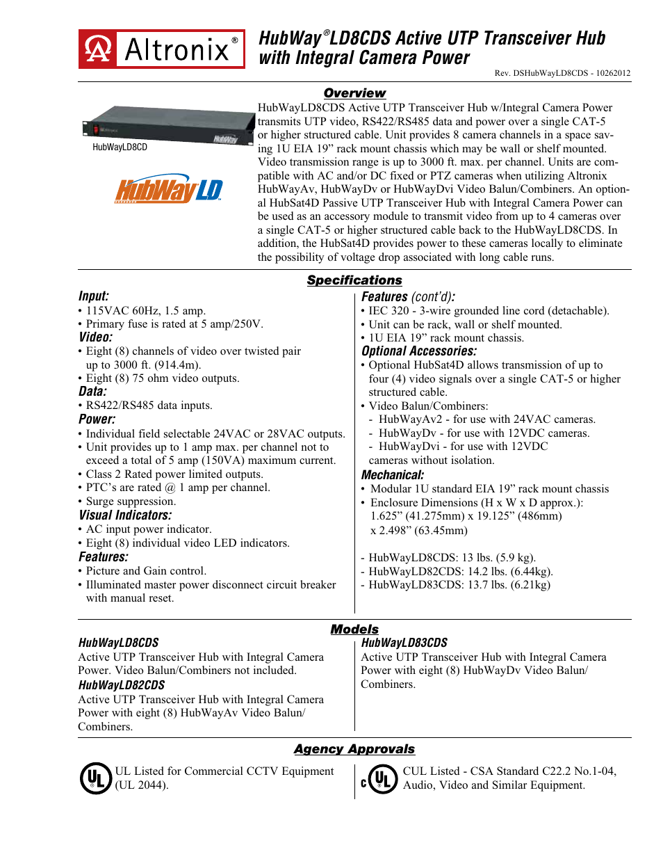 Altronix HubWay LD8CDS Data Sheet User Manual | 2 pages