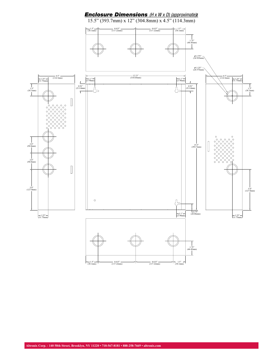 Enclosure dimensions | Altronix AL400ULXPD16CBR Data Sheet User Manual | Page 2 / 2